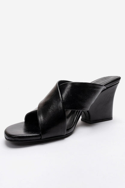 YAVIN - Black Cross-Strap Block Heel Slide (Women)