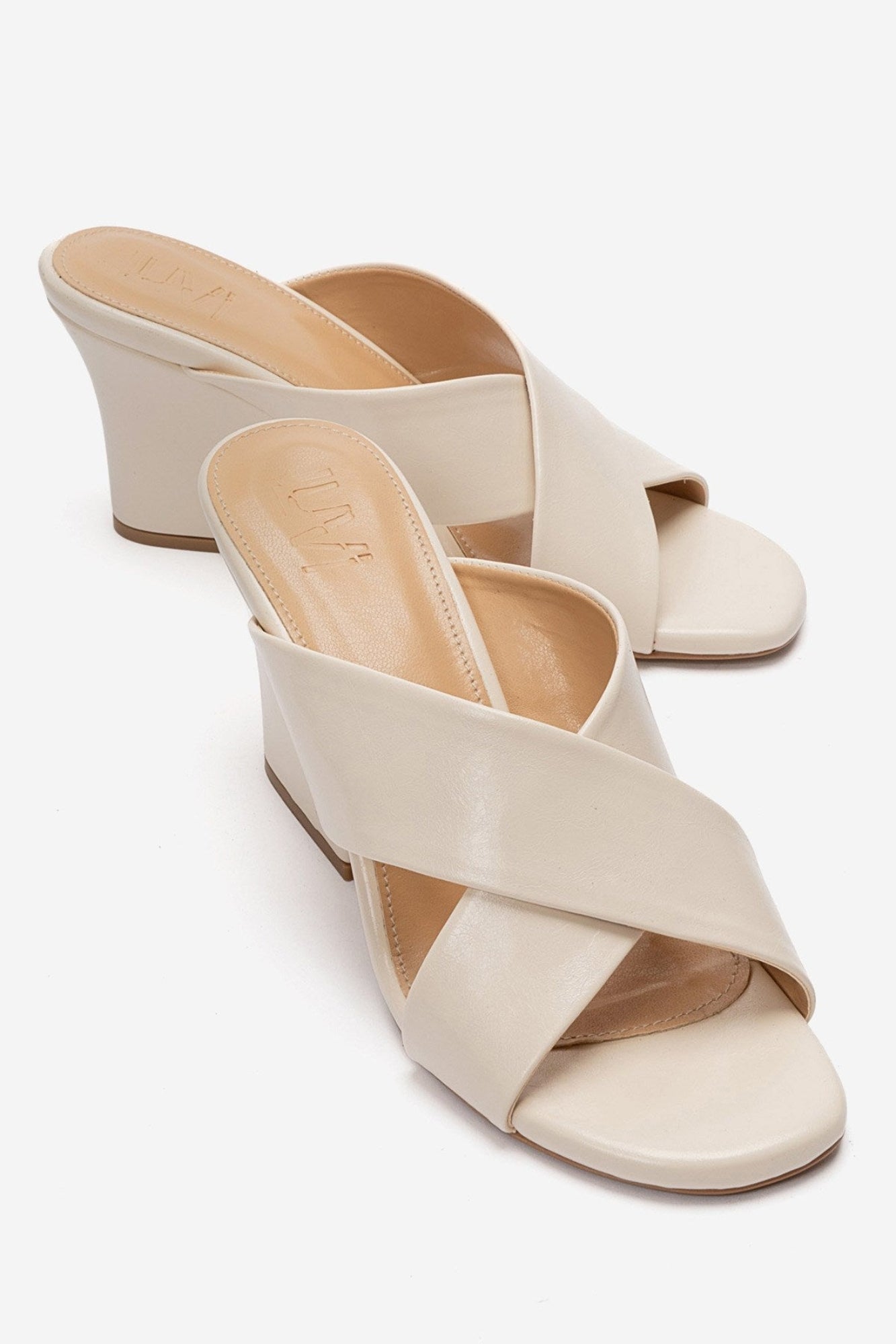 YAVIN - Beige Cross-Strap Block Heel Slide (Women)
