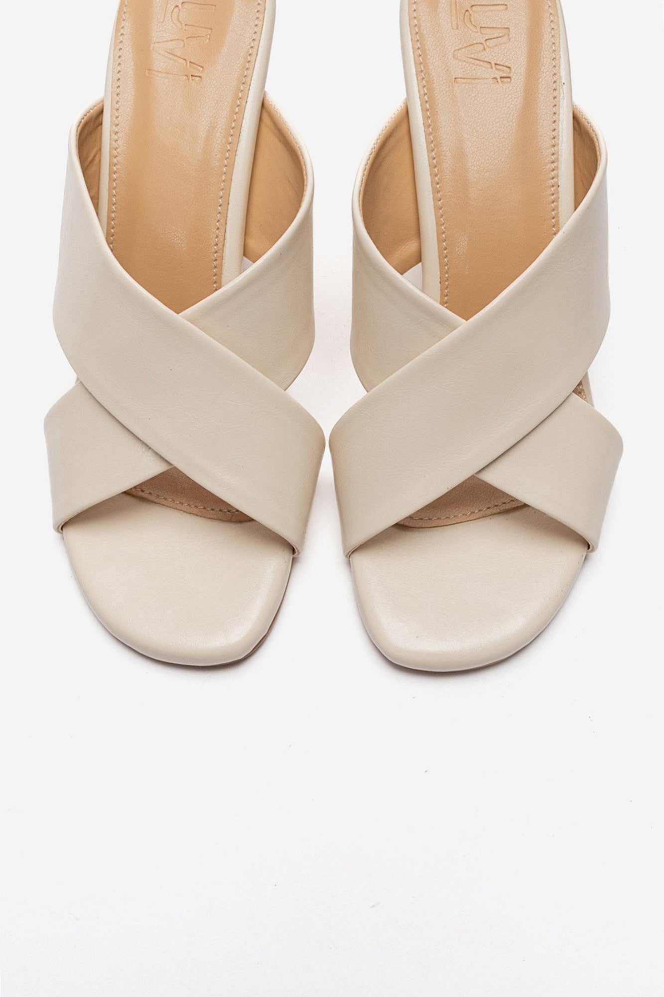 YAVIN - Beige Cross-Strap Block Heel Slide (Women)