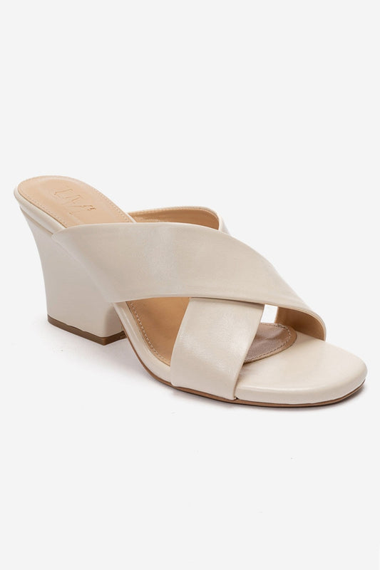 YAVIN - Beige Cross-Strap Block Heel Slide (Women)