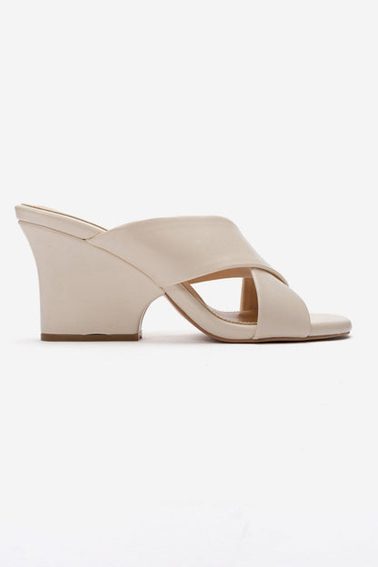 YAVIN - Beige Cross-Strap Block Heel Slide (Women)