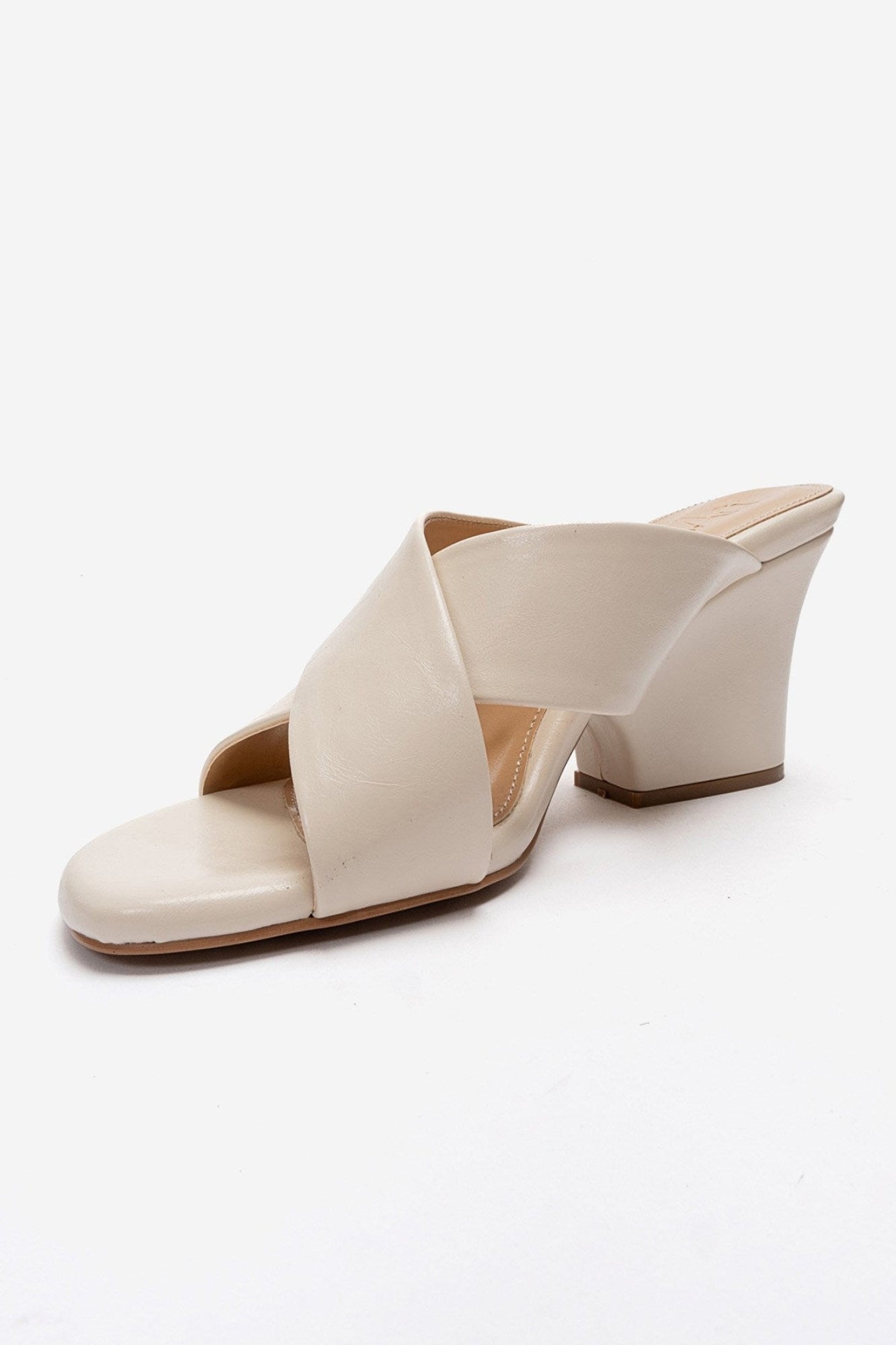 YAVIN - Beige Cross-Strap Block Heel Slide (Women)