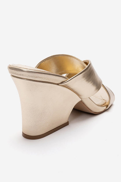 YAVIN - Gold Cross-Strap Block Heel Slide (Women)