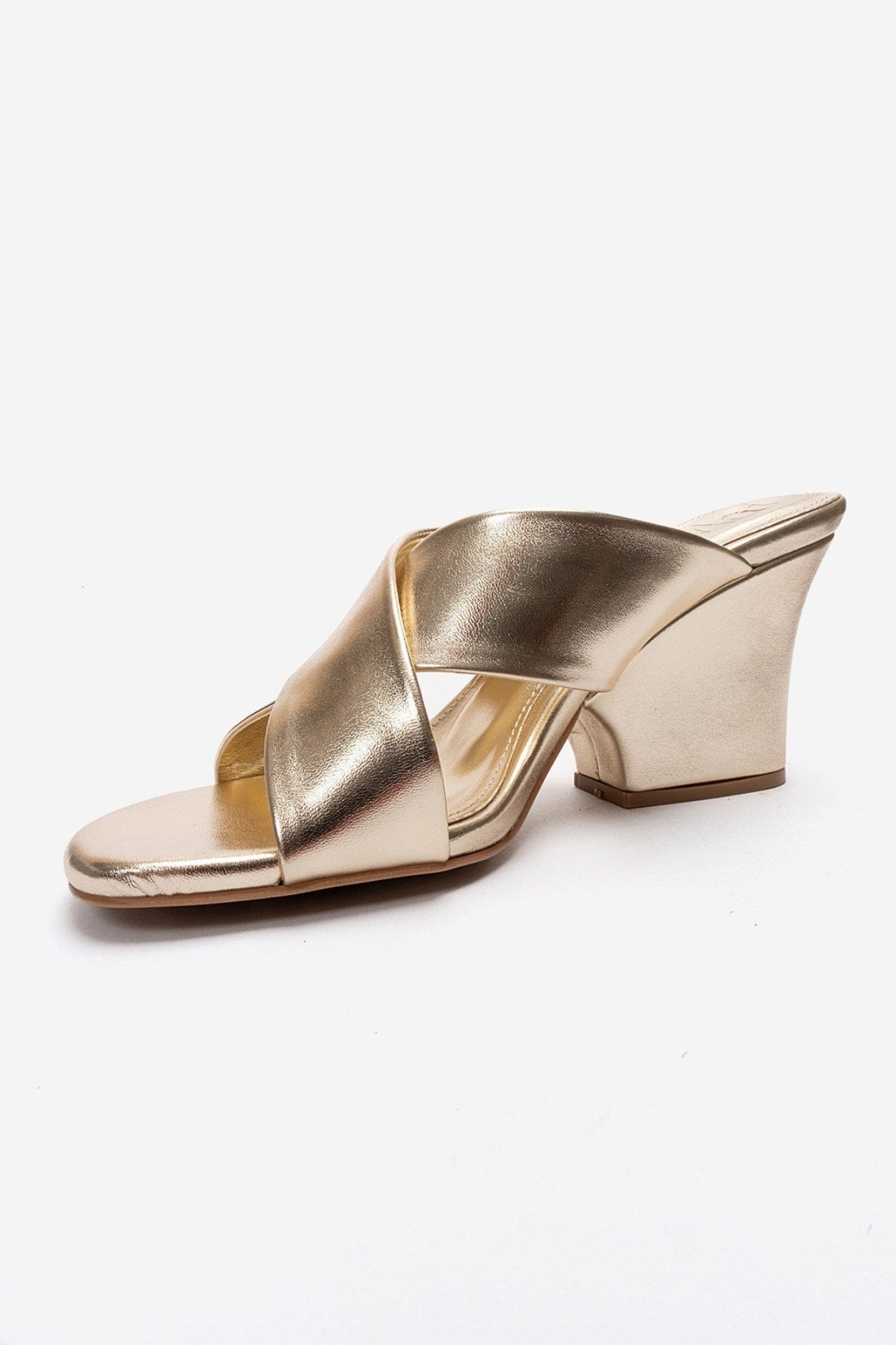 YAVIN - Gold Cross-Strap Block Heel Slide (Women)