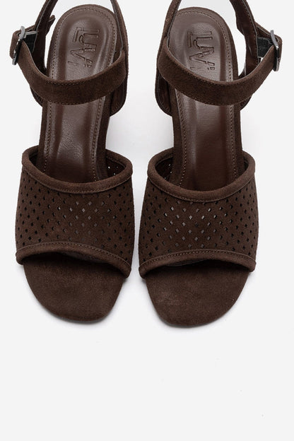 HERVON - Cognac Block Heel Open-Toe Shoe (Women)