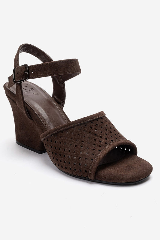HERVON - Cognac Block Heel Open-Toe Shoe (Women)
