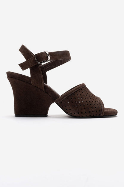 HERVON - Cognac Block Heel Open-Toe Shoe (Women)