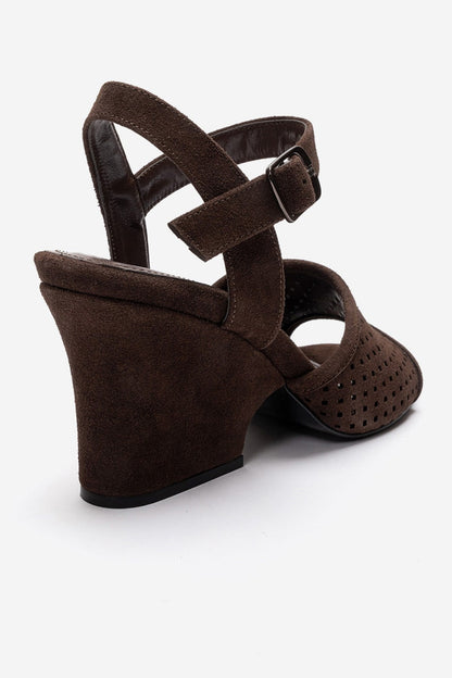 HERVON - Cognac Block Heel Open-Toe Shoe (Women)