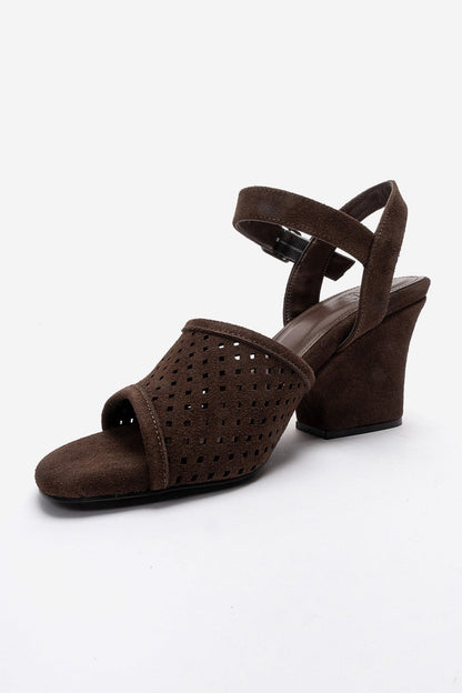 HERVON - Cognac Block Heel Open-Toe Shoe (Women)