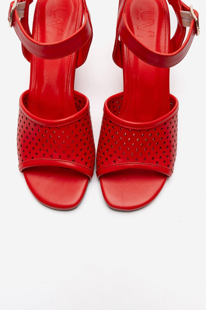 HERVON - Red Block Heel Open-Toe Shoe (Women)