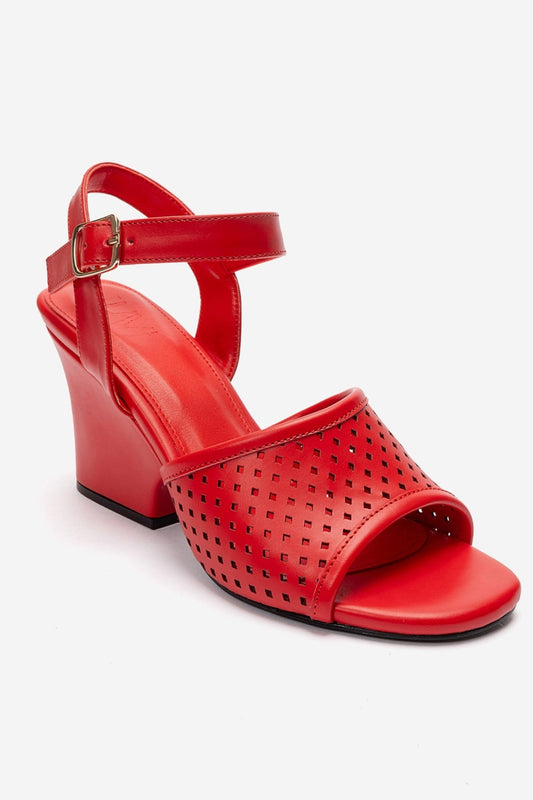 HERVON - Red Block Heel Open-Toe Shoe (Women)