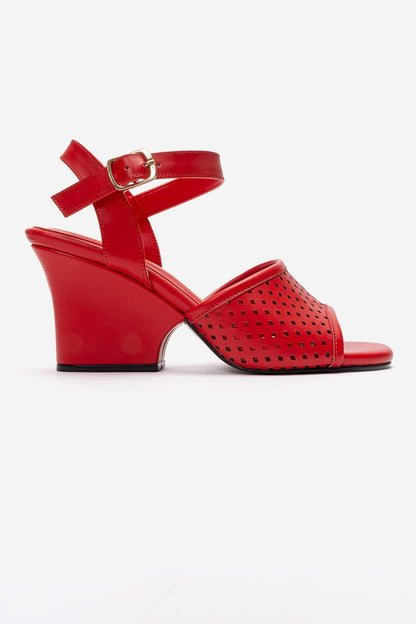 HERVON - Red Block Heel Open-Toe Shoe (Women)