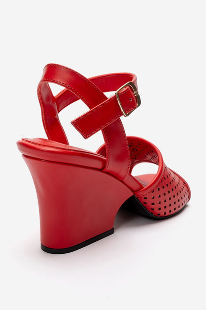 HERVON - Red Block Heel Open-Toe Shoe (Women)
