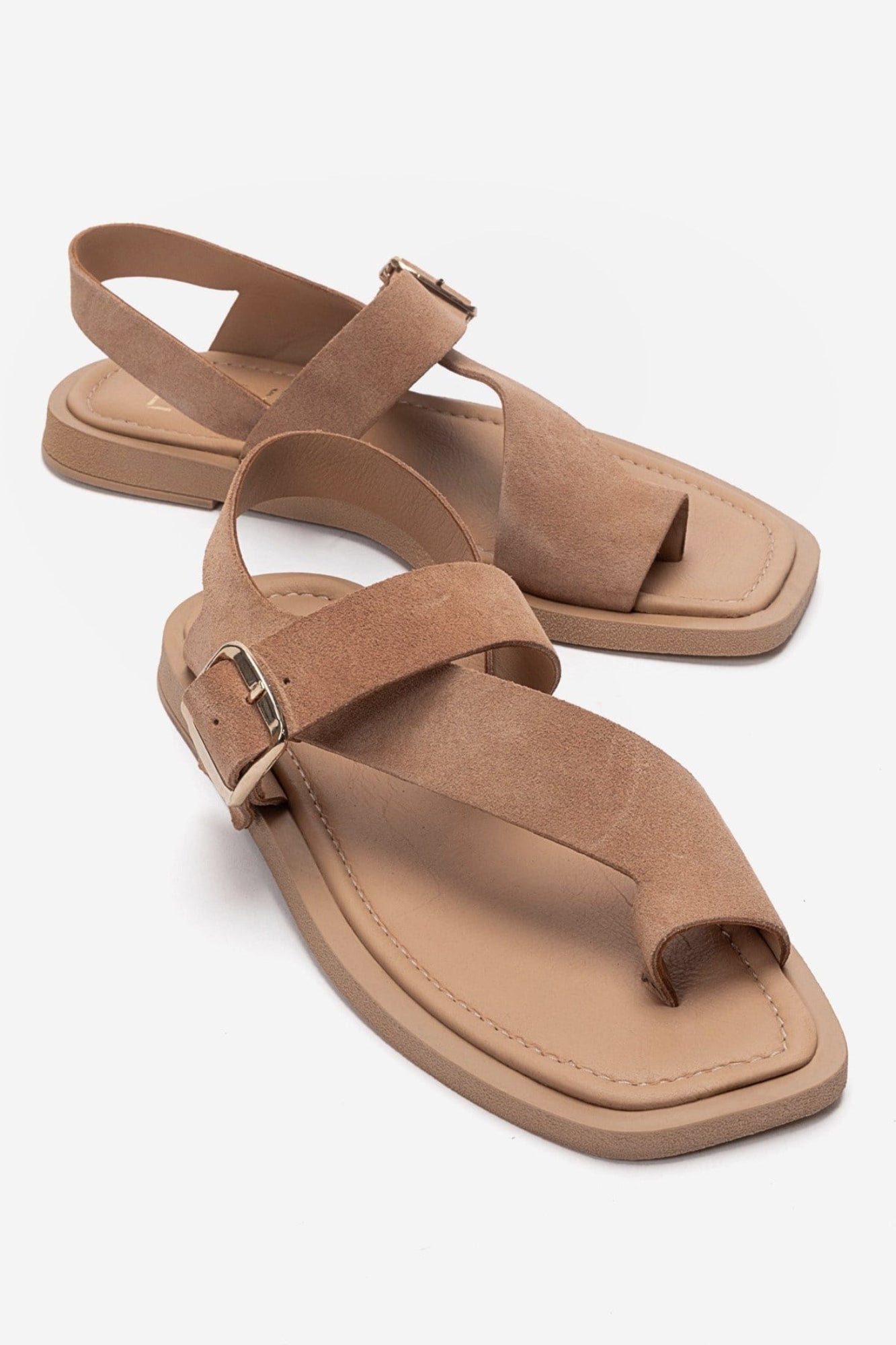 CURRY - Taupe Genuine Leather Toe-Post Sandal (Women)