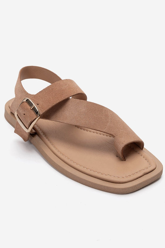 CURRY - Taupe Genuine Leather Toe-Post Sandal (Women)
