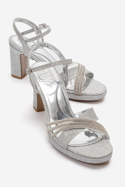 JARENA - Silver Genuine Leather Block Heel Shoe (Women)