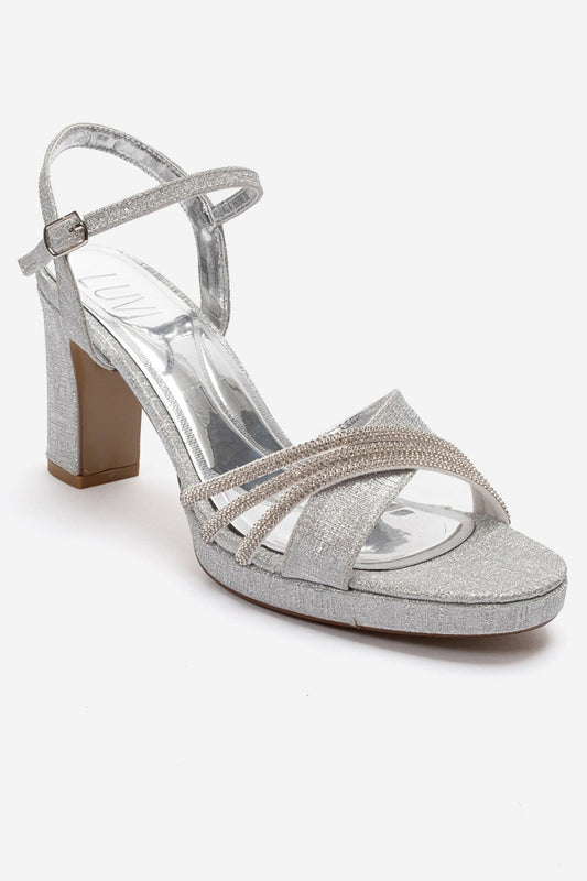 JARENA - Silver Genuine Leather Block Heel Shoe (Women)