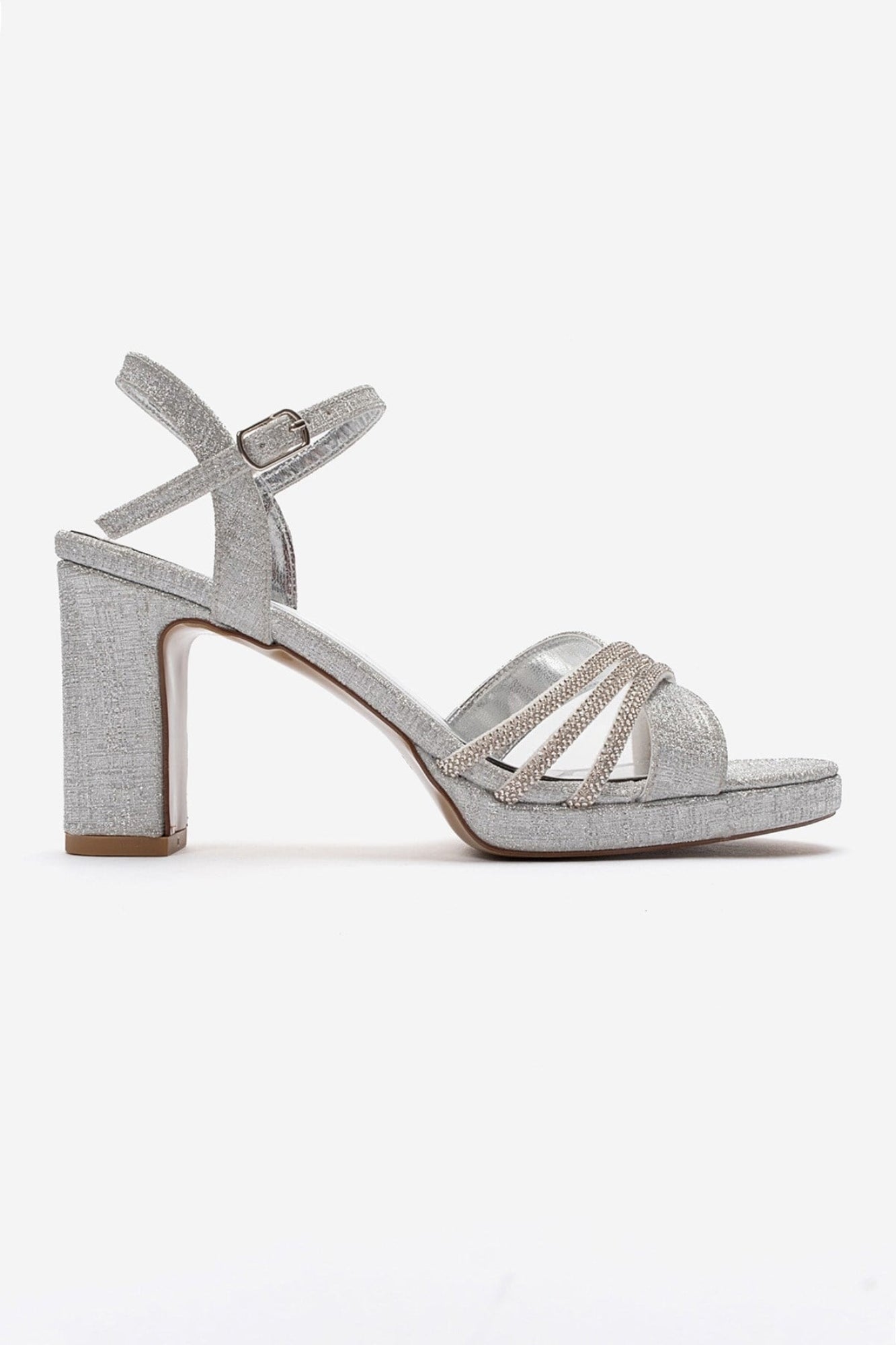 JARENA - Silver Genuine Leather Block Heel Shoe (Women)