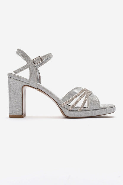 JARENA - Silver Genuine Leather Block Heel Shoe (Women)