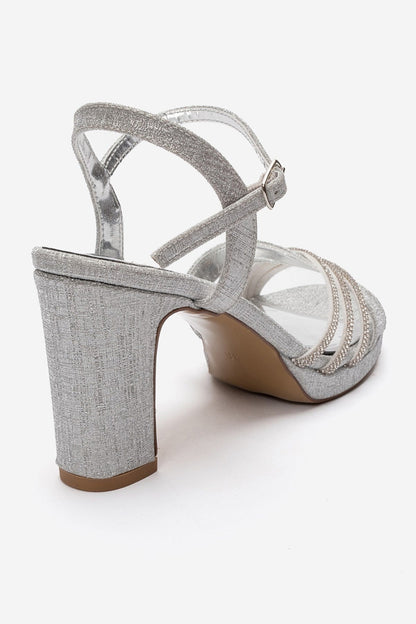 JARENA - Silver Genuine Leather Block Heel Shoe (Women)
