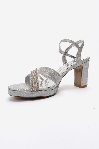 JARENA - Silver Genuine Leather Block Heel Shoe (Women)