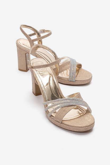 JARENA - Gold Genuine Leather Block Heel Evening Shoe (Women)