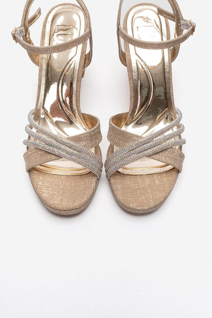 JARENA - Gold Genuine Leather Block Heel Evening Shoe (Women)