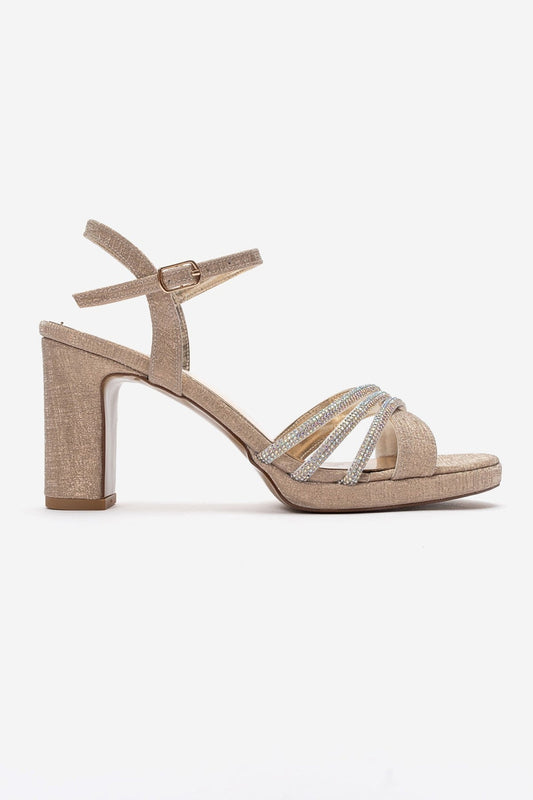 JARENA - Gold Genuine Leather Block Heel Evening Shoe (Women)