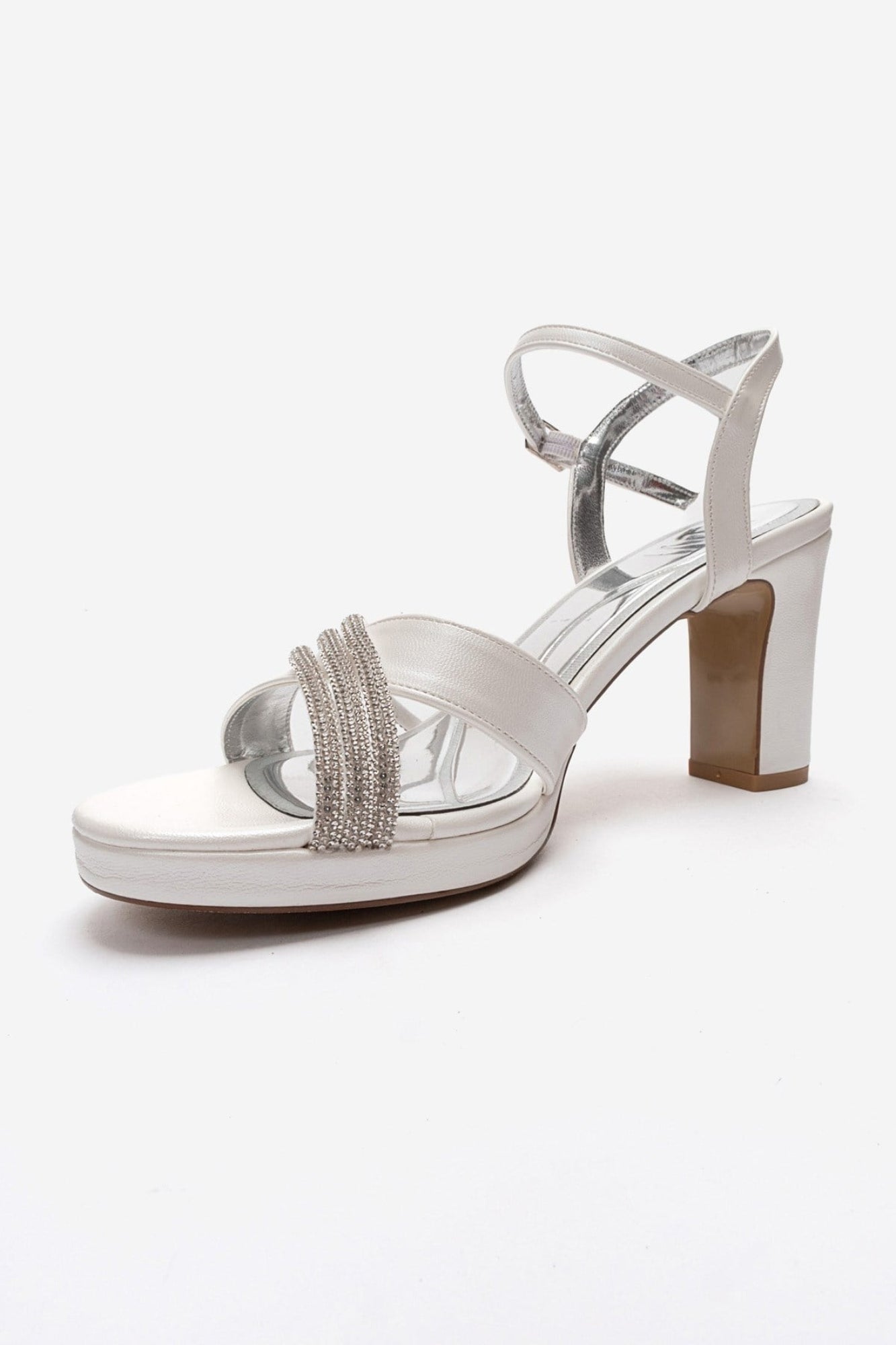 JARENA - Off-White Genuine Leather Block Heel Shoe (Women)