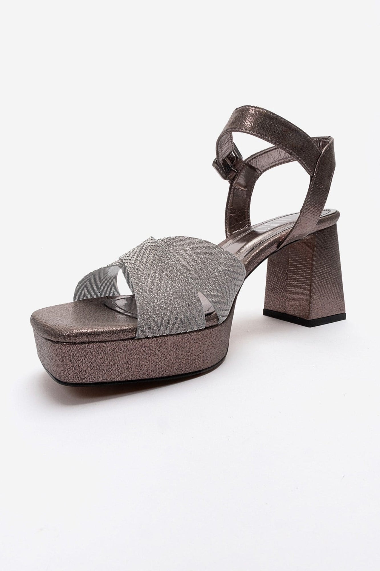BAVENA - Silver Genuine Leather Platform Heel Evening Shoe (Women)