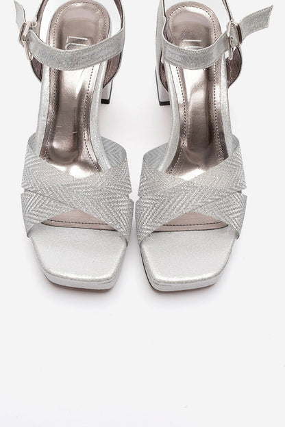 BAVENA - Silver Genuine Leather Platform Heel Evening Shoe (Women)
