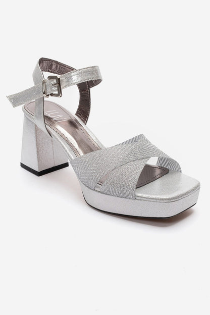 BAVENA - Silver Genuine Leather Platform Heel Evening Shoe (Women)