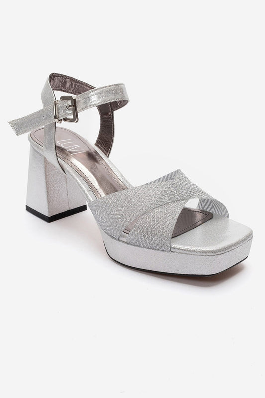 BAVENA - Silver Genuine Leather Platform Heel Evening Shoe (Women)