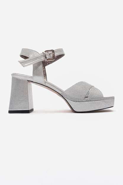 BAVENA - Silver Genuine Leather Platform Heel Evening Shoe (Women)