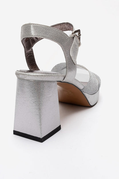BAVENA - Silver Genuine Leather Platform Heel Evening Shoe (Women)