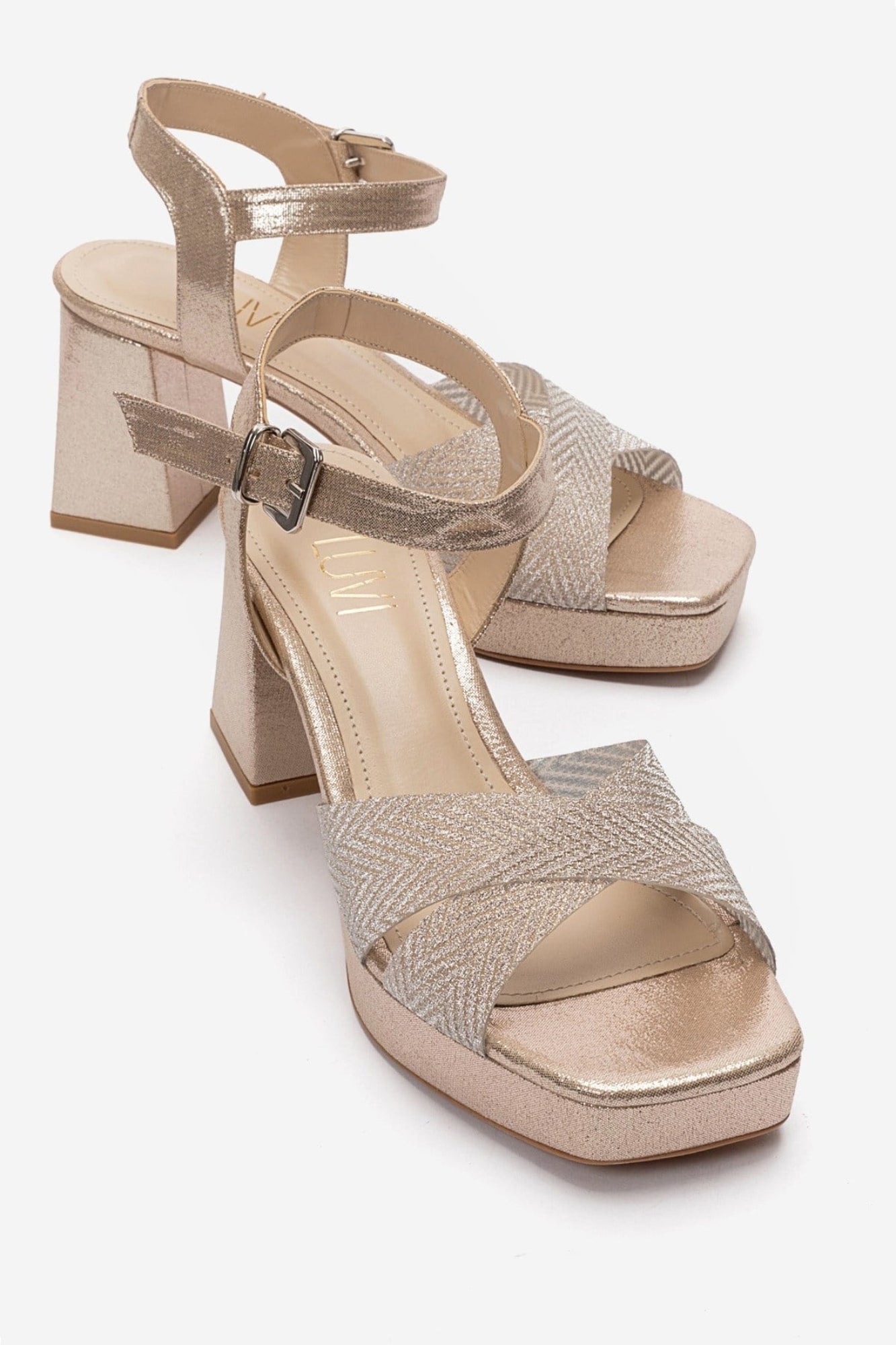 BAVENA - Gold Platform Heel Evening Shoe (Women)