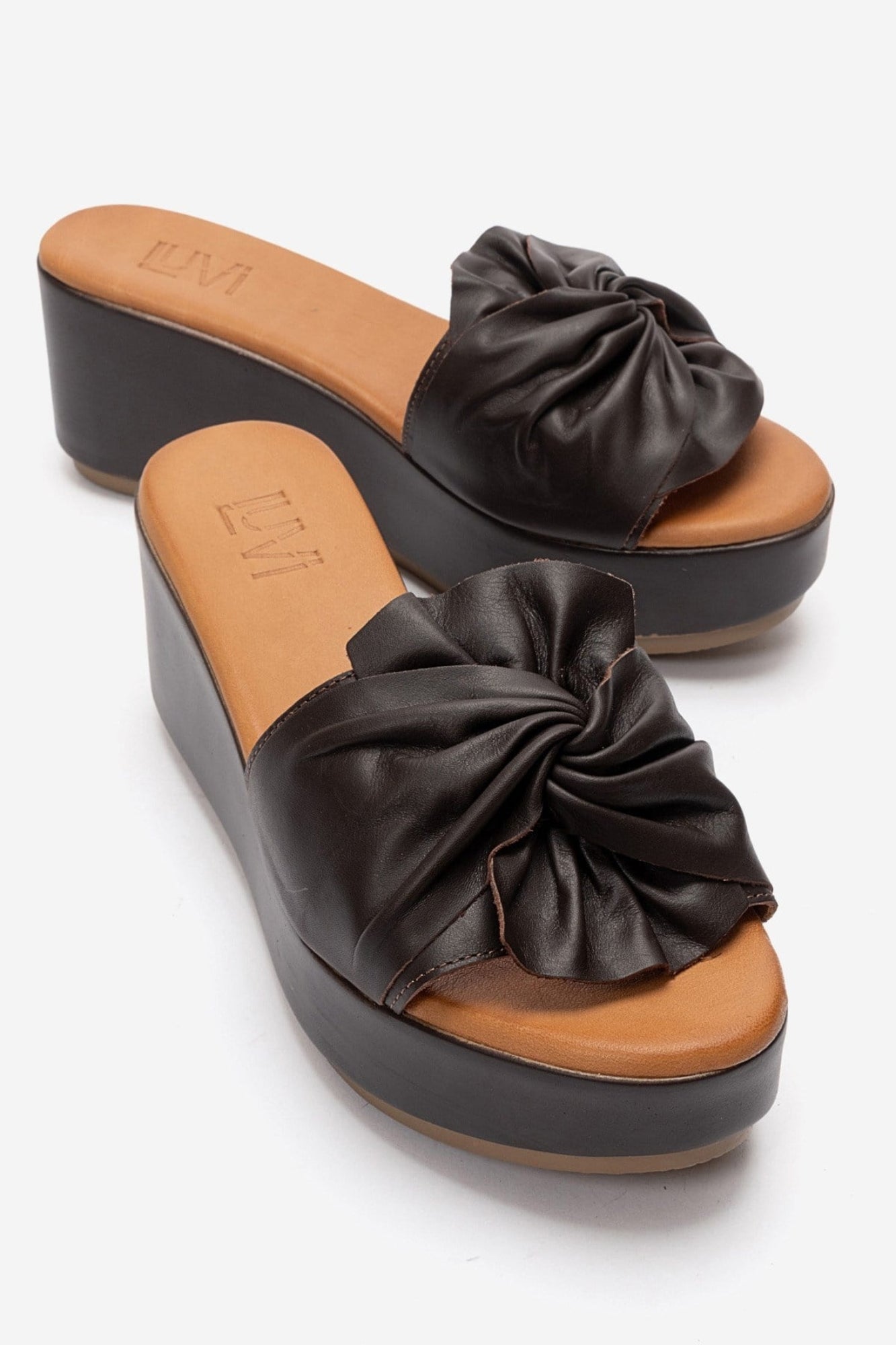 JEFF - Brown Genuine Leather Wedge Slide (Women)