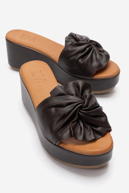 JEFF - Brown Genuine Leather Wedge Slide (Women)