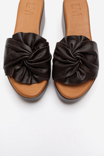 JEFF - Brown Genuine Leather Wedge Slide (Women)