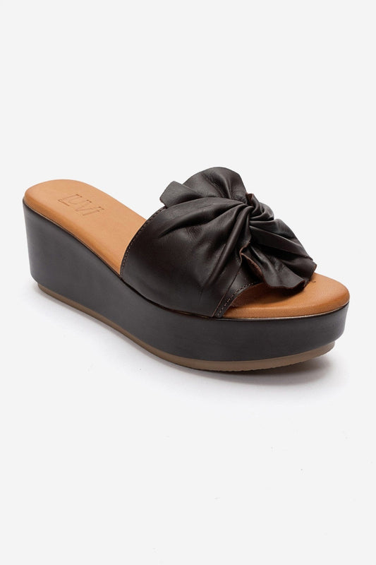JEFF - Brown Genuine Leather Wedge Slide (Women)