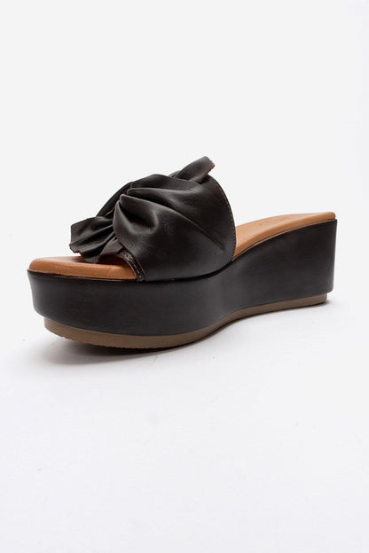 JEFF - Brown Genuine Leather Wedge Slide (Women)