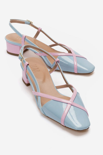 OLENA - Blue And Pink Genuine Leather Block Heel Sandal (Women)