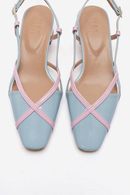 OLENA - Blue And Pink Genuine Leather Block Heel Sandal (Women)