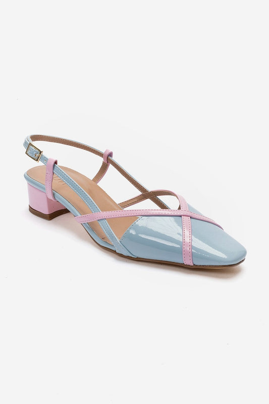 OLENA - Blue And Pink Genuine Leather Block Heel Sandal (Women)
