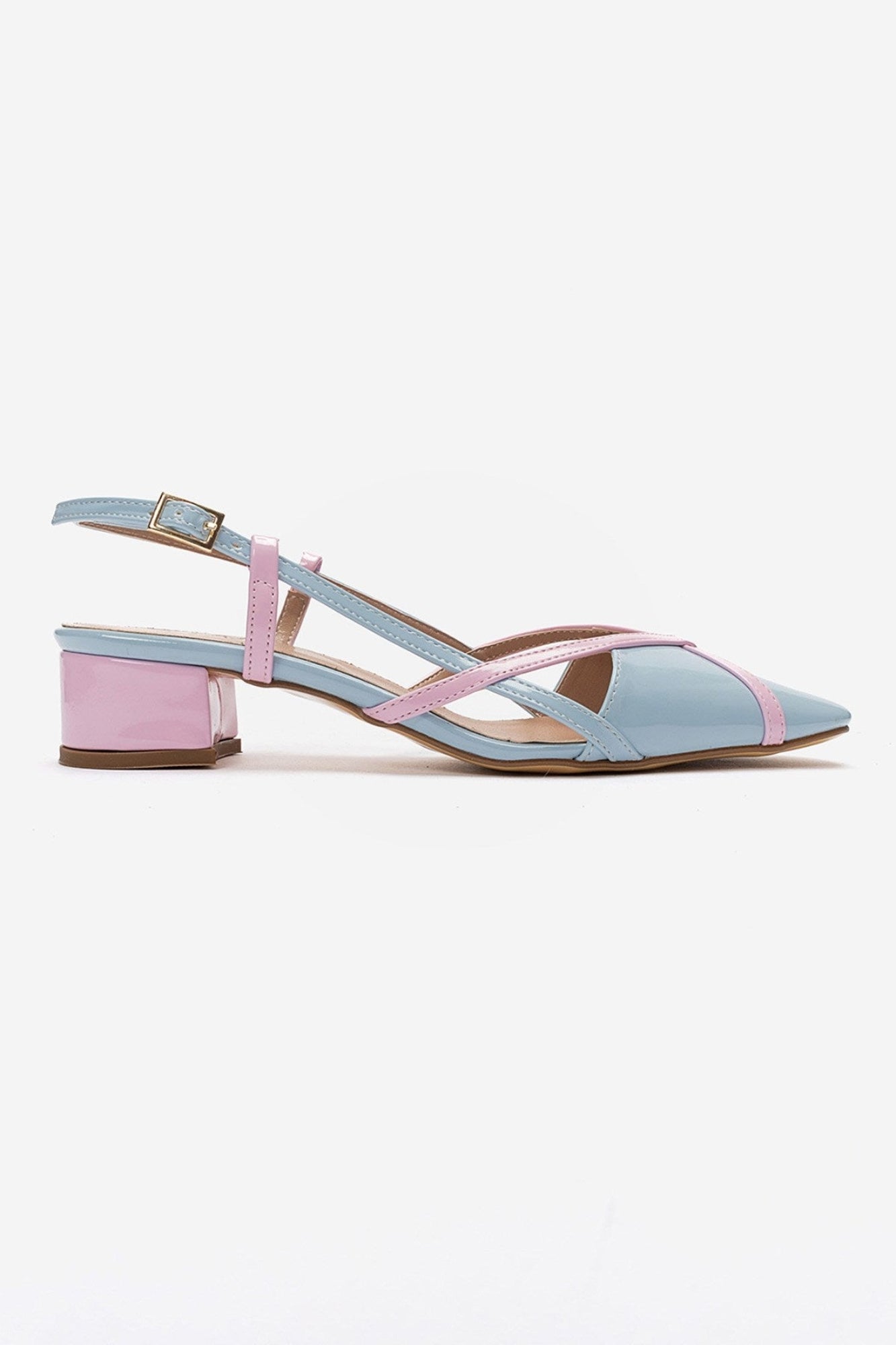 OLENA - Blue And Pink Genuine Leather Block Heel Sandal (Women)