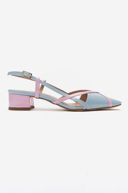OLENA - Blue And Pink Genuine Leather Block Heel Sandal (Women)