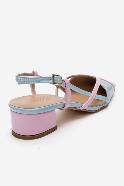 OLENA - Blue And Pink Genuine Leather Block Heel Sandal (Women)