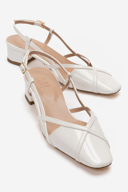 OLENA - White Genuine Leather Block Heel Sandal (Women)