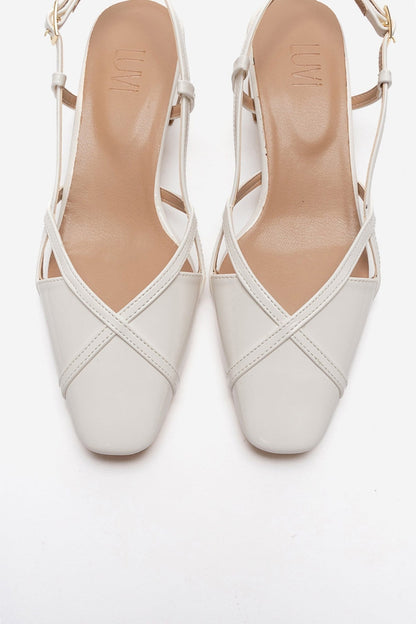 OLENA - White Genuine Leather Block Heel Sandal (Women)