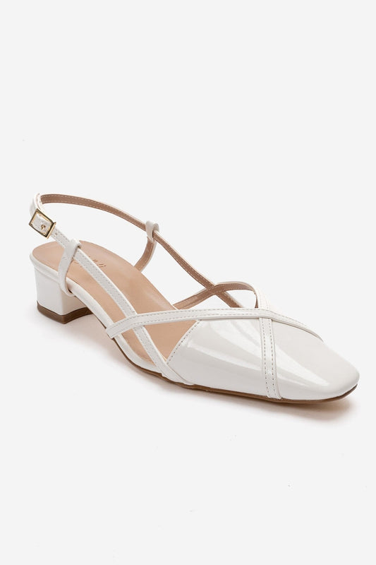 OLENA - White Genuine Leather Block Heel Sandal (Women)